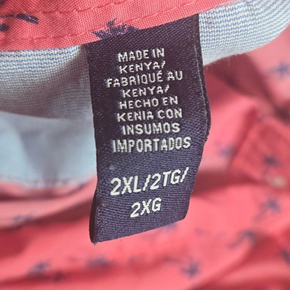 IZOD‎ Button Down Short Sleeve Palm Tree Print Shirt Pink Casual Mens 2XL